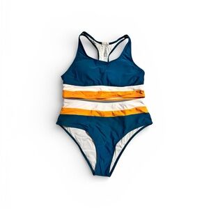 Elegant Teal and Gold Women's One-Piece Swimsuit
